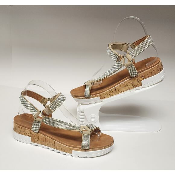 Catherine Malandrino Women's sandals Silver Rhinestones Wedge Size 8.5 - Picture 1 of 7